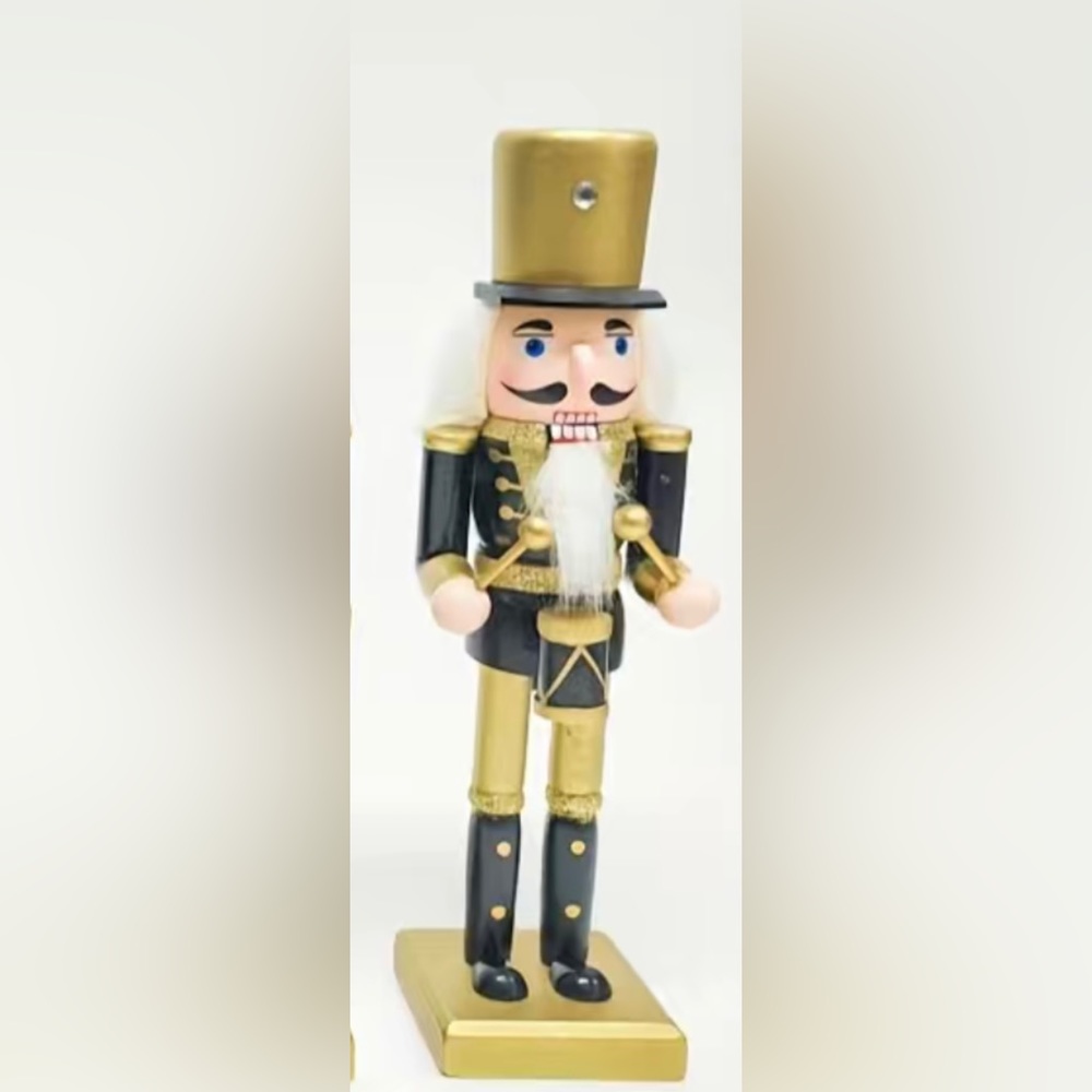 Wooden Nutcracker Decorative Christmas￼ Drummer Gold & Black ￼ 8” New
